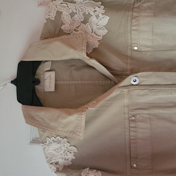 Chicos floral applique tan utility jacket size xl - Picture 8 of 16